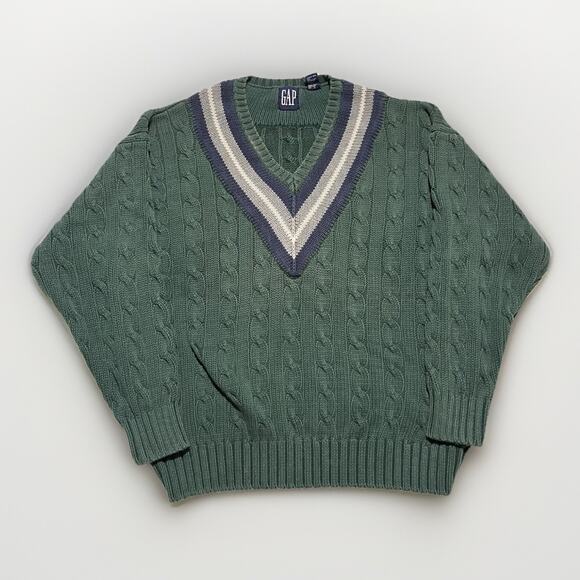 Vintage Gap V Neck Cable Tennis Knit Sweater Size XL - Picture 1 of 5